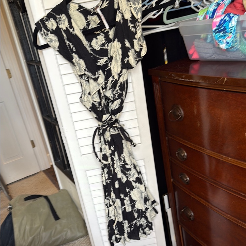 Free People Black and White Asymmetrical V-Neck Dress